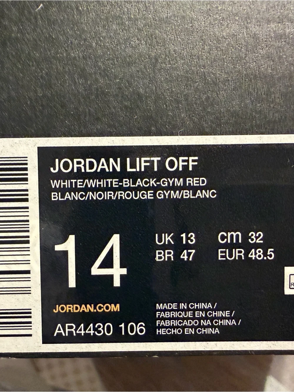 Jordan Lift Off White Black and Red High-Top Sneakers men’s size 14